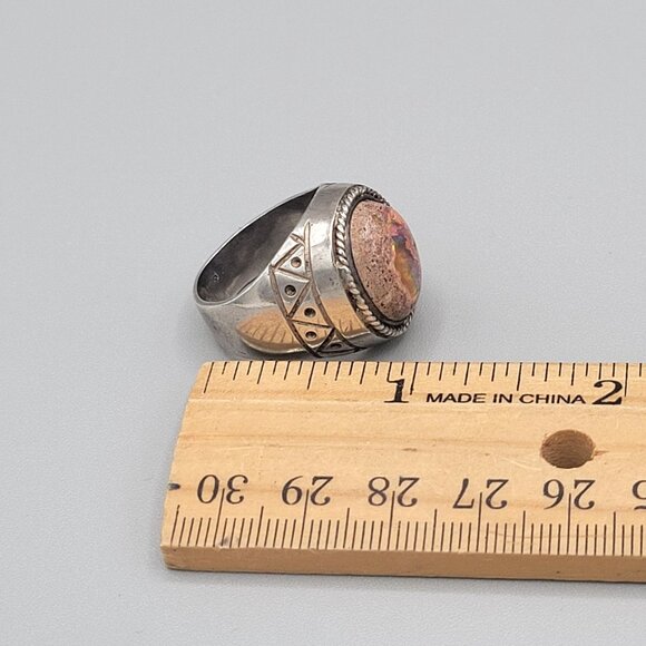 Mexican Cantera Fire Opal Mens Ring Sterling Silver Twisted Rope Border 9 3/4 - Picture 10 of 11